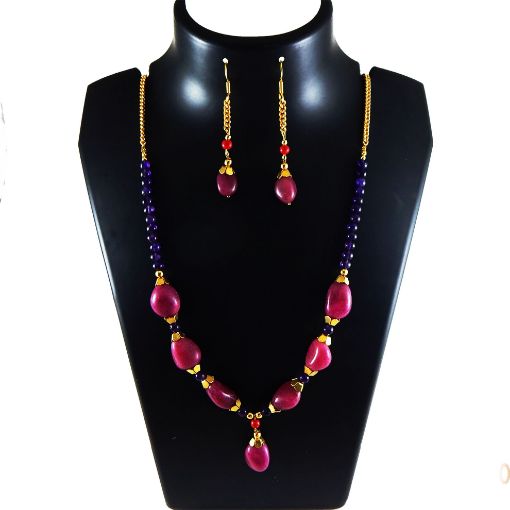  Gemstone Amethist & Ruby tumble beads necklace