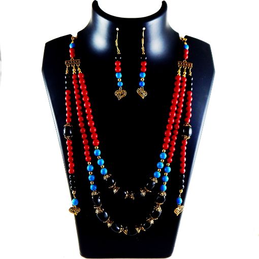 3 Lines Stone & Metal Beads Necklace