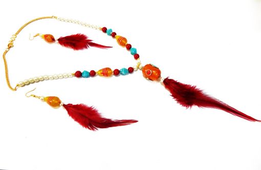 Resin Beads with feather fancy Pendant Necklace
