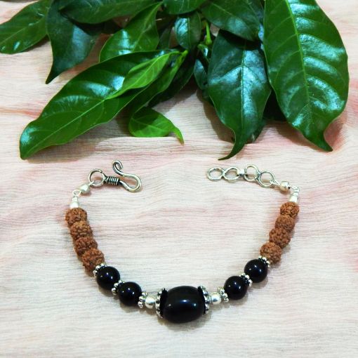 Black Agate Tumble, Beads & Rudraksha Beads Bracelet for Root Chakra