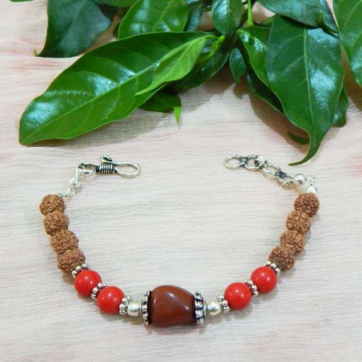 Gemstone Red Jasper & Coral Beads Bracelet for Root Chakra