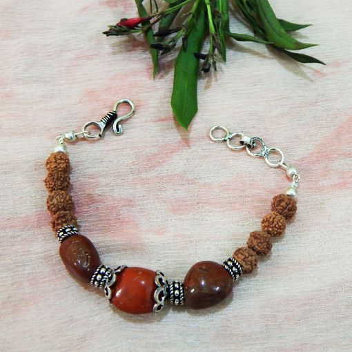 Red Jasper Tumble & Rudraksha Beads Bracelet for Sacral Chakra