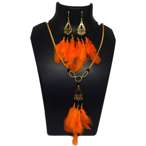 Real Orange color Feather Necklace
