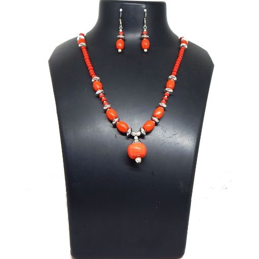Red Coral Glass Beads Necklace
