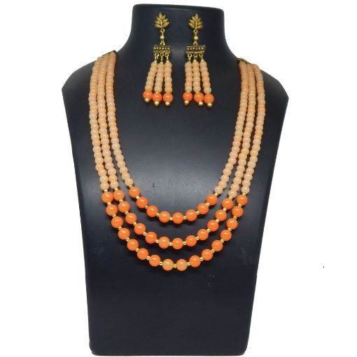Orange Color Glass Beads Necklace