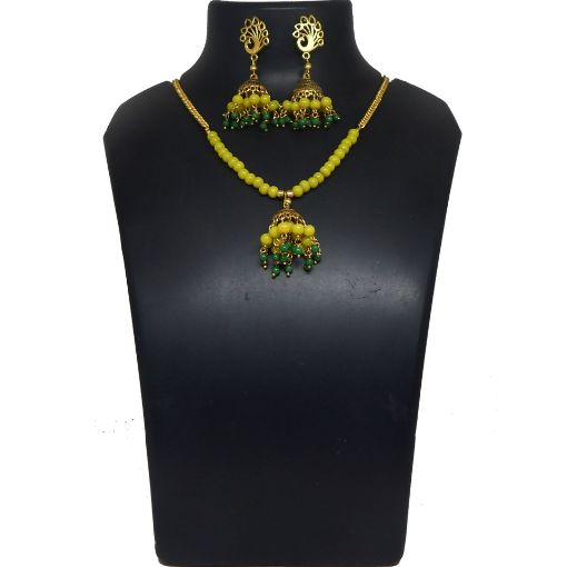 Metal Jhumka pendant Glass Beads Necklace