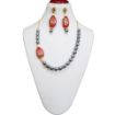 Gray Synthetic pearl beads with printed glass pendant Necklace