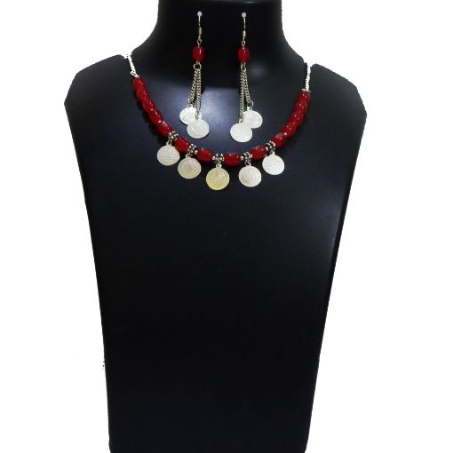 Red beads & metal charms Necklace
