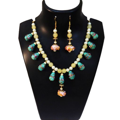 Lampwork glass beads & Pearl Beaded Choker Necklace