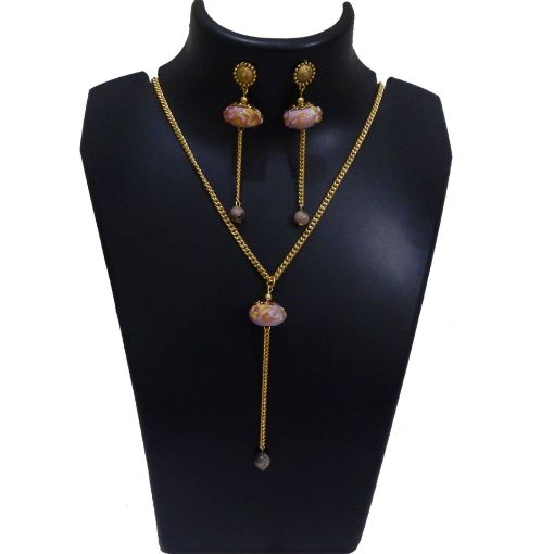 Lamwork bead Pendant with single stone Necklace