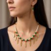 Green Orange Glass Beads with synthetic pearl Necklace
